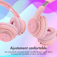imoshion Casque sans fil pour enfants LED Light - Limiteur de décibels - Avec câble AUX - Rose