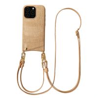 Selencia Coque de télephone Nova Croco avec cordon et porte-cartes Apple iPhone 16 Pro - Toasted Almond