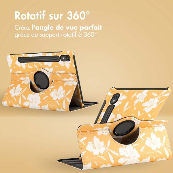 imoshion Coque tablette Design rotatif à 360° Samsung Galaxy Tab S9 11.0 pouces - Yellow Flowers