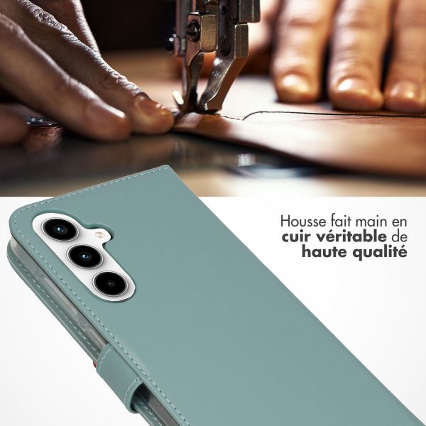 Selencia Étui portefeuille en cuir véritable Samsung Galaxy A35 - Air Blue