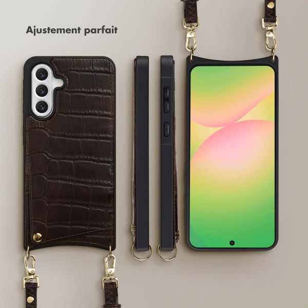 Selencia Coque de télephone Nova Croco avec cordon et porte-cartes Samsung Galaxy A56 - Choco Brown