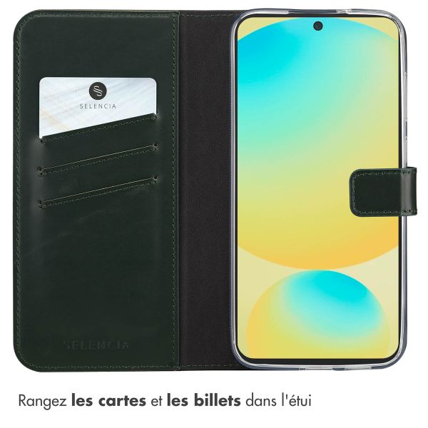 Selencia Étui portefeuille en cuir véritable Samsung Galaxy S25 FE - Vert