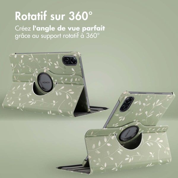 imoshion Coque tablette Design rotatif à 360° Honor Pad X9 - Green Flowers