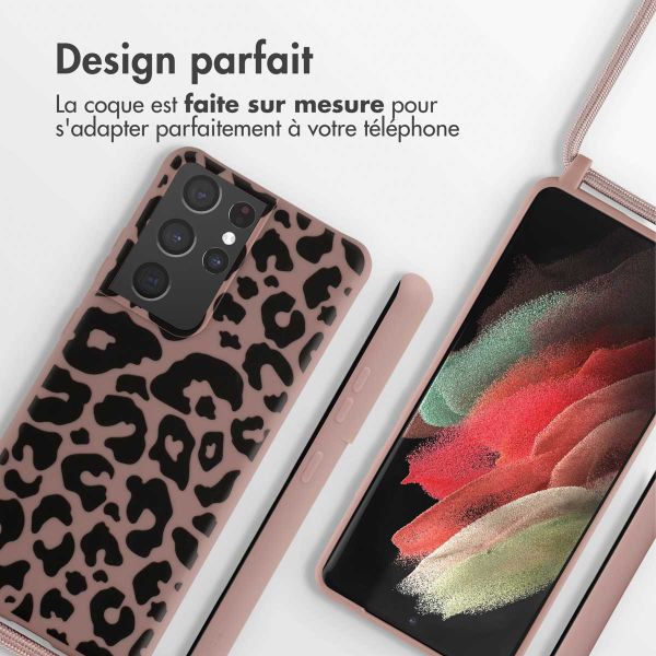 imoshion Coque design en silicone avec cordon Samsung Galaxy S21 Ultra - Animal Pink