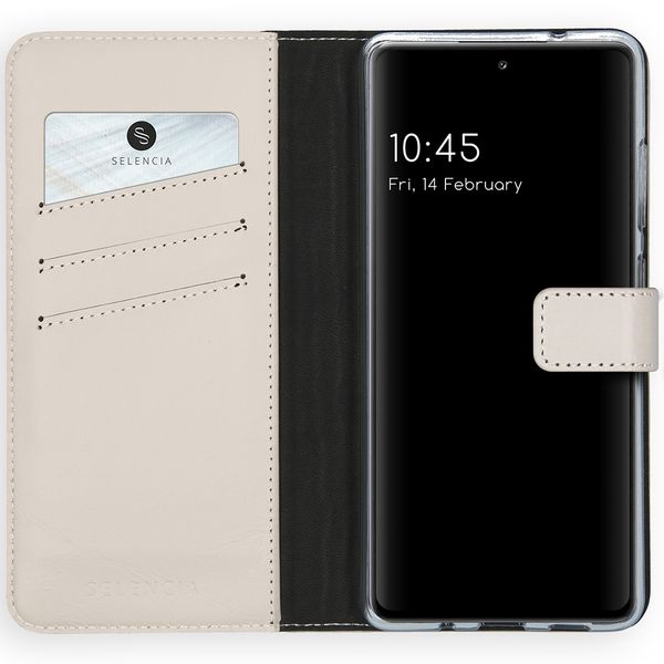 Selencia Étui de téléphone portefeuille en cuir véritable Samsung Galaxy S20 FE - Greige