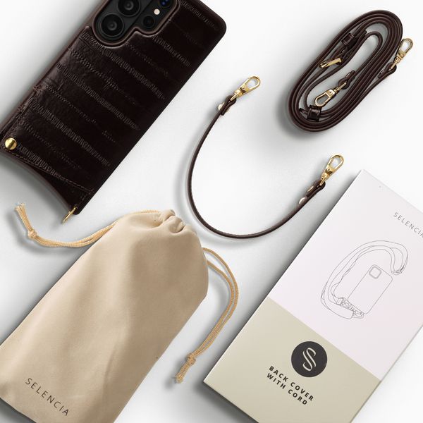 Selencia Nova coque arrière en cuir véritable avec porte-cartes Samsung Galaxy S26 Ultra - Dark Chocolate