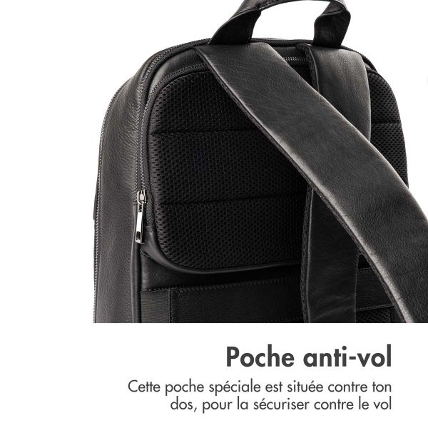 Accezz Leather Sac à dos ordinateur 16 pouces - Noir