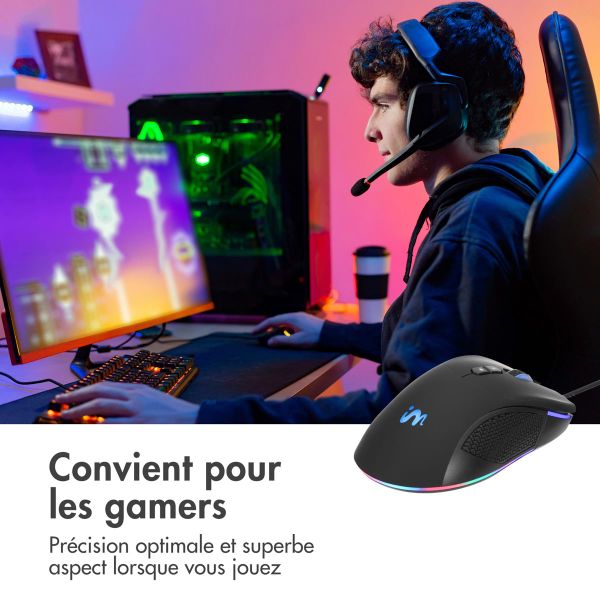 imoshion Souris de jeu avec lumières RGB - Souris de jeu filaire avec connexion USB-A - Noir