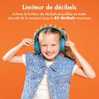 imoshion Casque sans fil pour enfants Dino LED Light - Limiteur de décibels - Avec câble AUX - Petrol Green / Orange