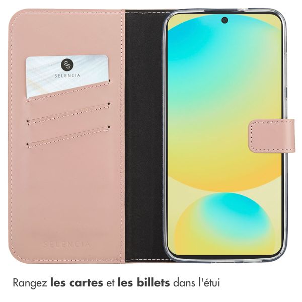 Selencia Étui portefeuille en cuir véritable Samsung Galaxy S25 FE - Dusty Pink