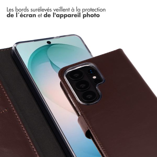 Selencia Étui portefeuille en cuir véritable Samsung Galaxy S26 Ultra - Marron