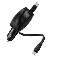 Accezz Chargeur voiture avec câbles rétractables – USB-C / Lightning – 57W – Noir