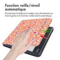 imoshion Design Slim Hard Sleepcover avec support Kobo Libra Colour - Orange Flowers Connect