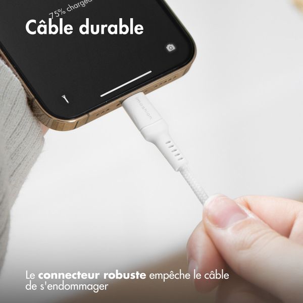 imoshion ﻿Câble Lightning vers USB-C - Non MFi - Textile tressé - 1 mètre - Blanc