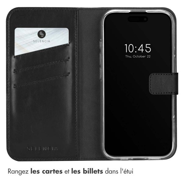 Selencia Étui portefeuille en cuir véritable Apple iPhone 16 - Noir