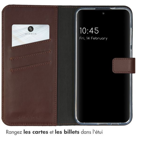 Selencia Étui portefeuille en cuir véritable Samsung Galaxy S24 Plus - Marron foncé