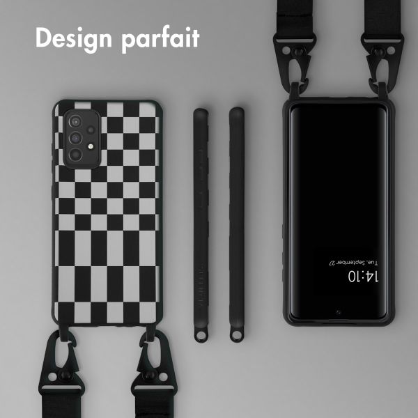 Selencia ﻿Coque design en silicone avec cordon amovible Samsung Galaxy A52(s) (5G/4G) - Irregular Check Black