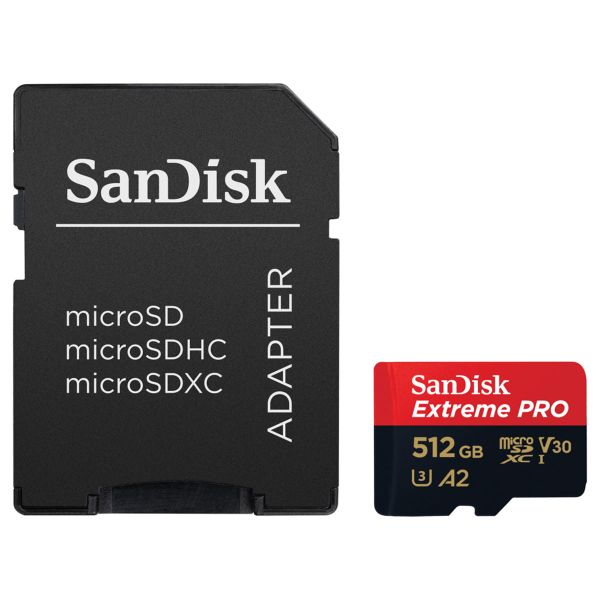 SanDisk microSD Extreme PRO - 512GB - Inclus un adaptateur SD et RescuePro Deluxe - UHS-I/U3/Full HD/4K UHD