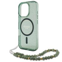 Guess MagSafe IML Glitter Case avec beads strap iPhone 16 Pro - Green