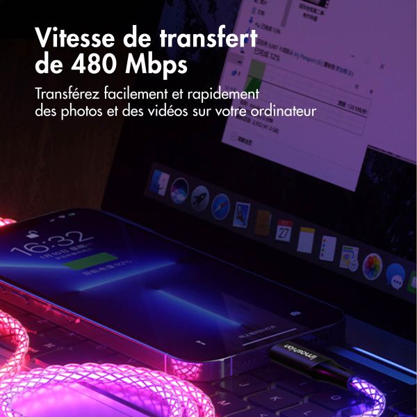 imoshion Câble de charge rapide lumineux RGB - USB-C vers USB-C - 2 mètres