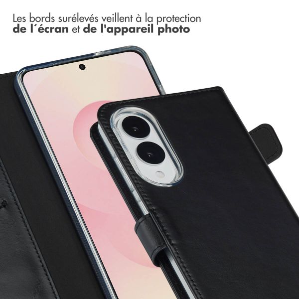 Selencia Étui portefeuille en cuir véritable Samsung Galaxy S25 Edge - Noir