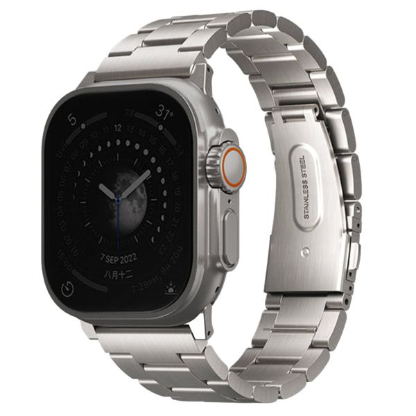 Uniq Osta Bracelet en Acier avec Maillons Auto-Ajustables Apple Watch Series 1 á 10 / SE / Ultra (2) (44/45/46/49 mm) - Titanium Silver