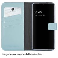 Selencia Étui de téléphone portefeuille en cuir véritable Samsung Galaxy S25 Plus - Air Blue