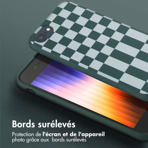 Selencia Coque design en silicone avec cordon amovible Apple iPhone SE (2022 / 2020) / 8 / 7 - Irregular Check Green