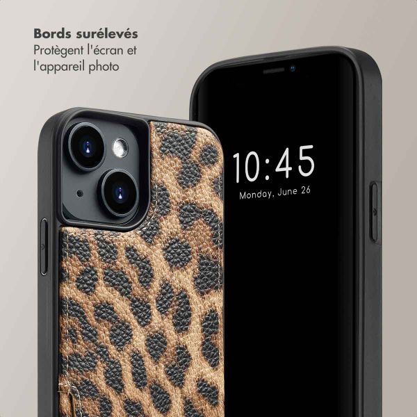 Selencia Coque arrière avec cordon et porte-cartes Nova iPhone 14 - Leopard