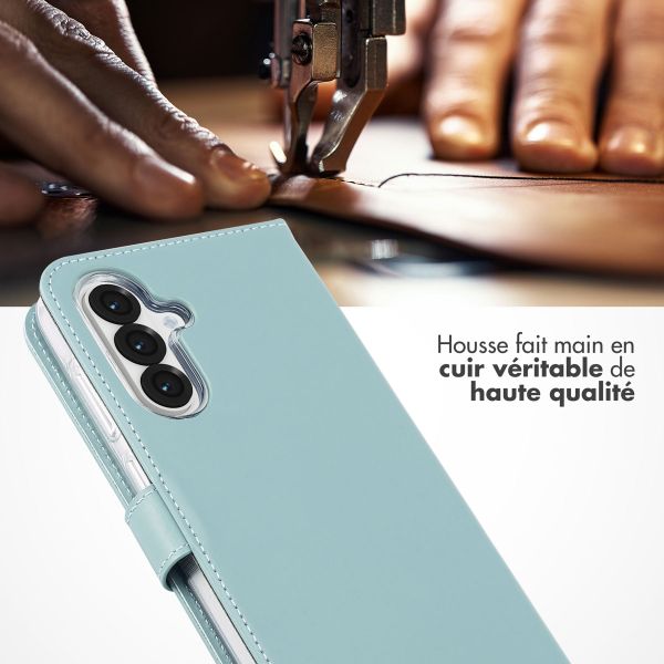 Selencia Étui portefeuille en cuir véritable Samsung Galaxy A36 / A56 - Air Blue