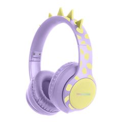 imoshion Casque sans fil pour enfants Dino LED Light - Limiteur de décibels - Avec câble AUX - Lavender Lilac / Yellow