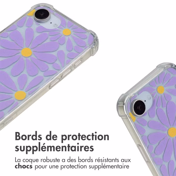 imoshion Coque Design avec cordon Apple iPhone 16e - Tropical Violet Flowers Connect