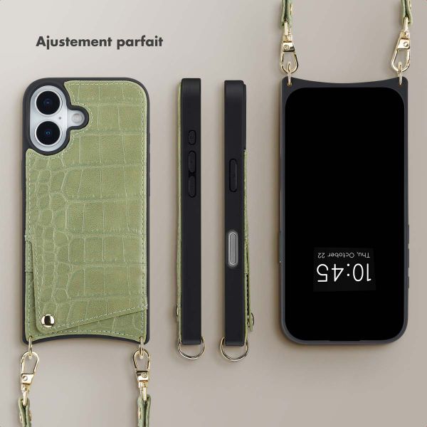 Selencia Coque de télephone Nova Croco avec cordon et porte-cartes Apple iPhone 17 - Sage Green
