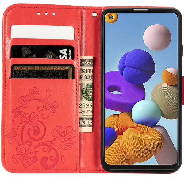 Etui de téléphone Fleurs de Trèfle Galaxy A21s - Rouge