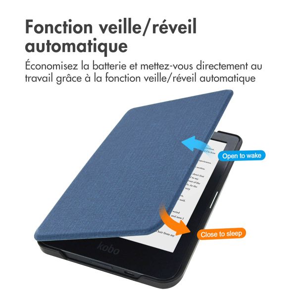 imoshion Étui de liseuse portefeuille Canvas Sleepcover Kobo Clara HD - Bleu foncé