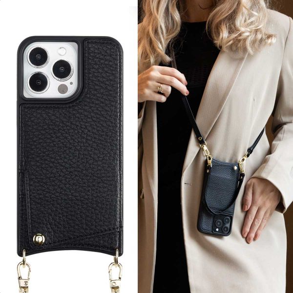 Selencia Coque arrière avec cordon et porte-cartes Nova iPhone 13 Pro - Noir