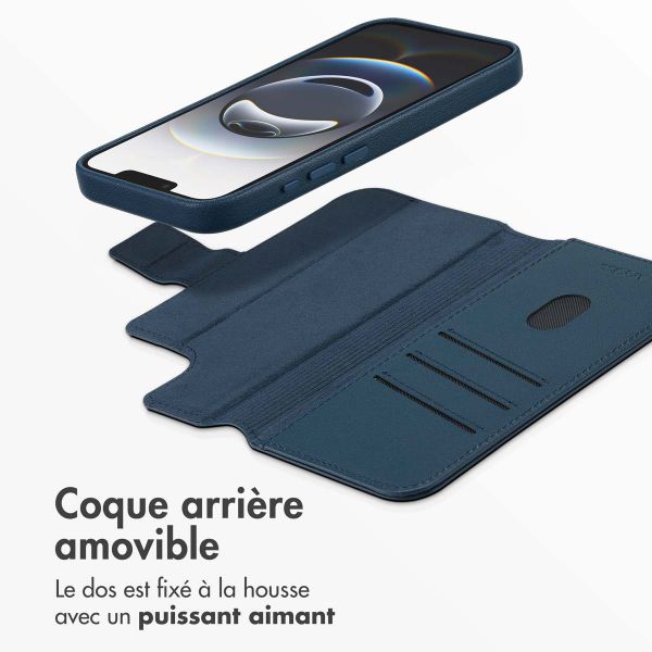 Accezz Étui de télephone portefeuille en cuir 2-en-1 avec MagSafe Apple iPhone 16e - Nightfall Blue