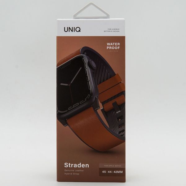 Uniq Bracelet Straden étanche en cuir Apple Watch Series 1 t/m 11 / SE / Ultra (44/45/46/49 mm) - Toffee