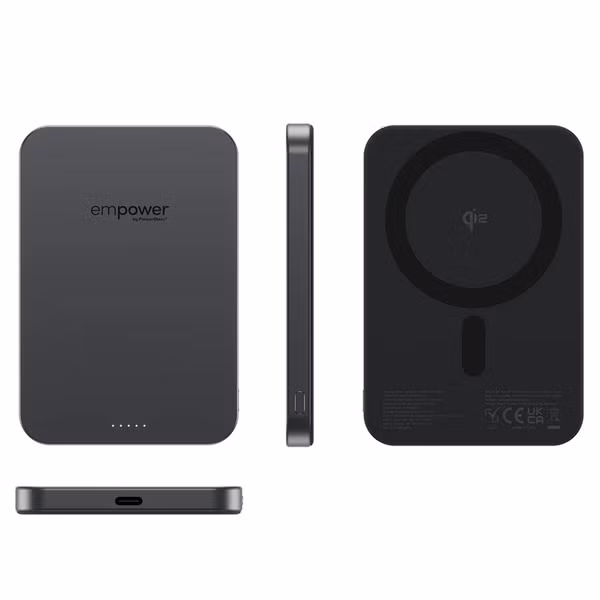 Empower by PanzerGlass Empower Bank Powerbank 5 000 mAh - Powerbank sans fil - MagSafe et Qi2 - Space Black