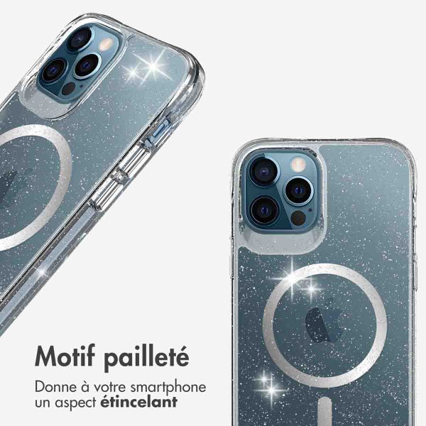 imoshion Coque arrière transparente Pailletée avec MagSafe Apple iPhone 12 (Pro) - Argent