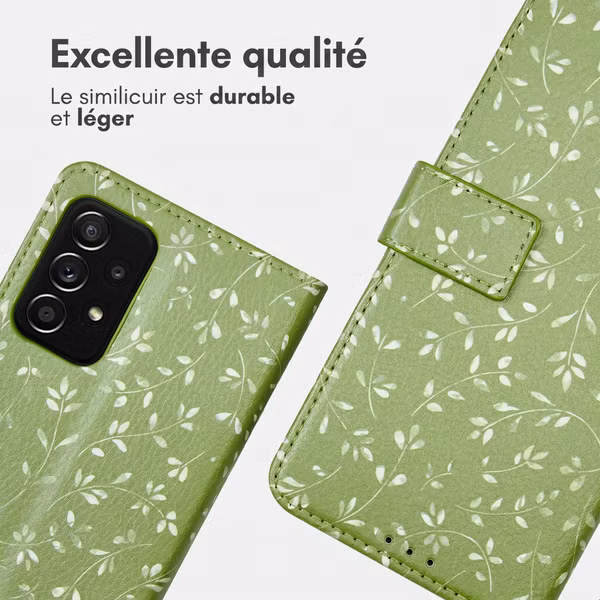 imoshion Étui de télephone portefeuille Design Samsung Galaxy A52(s) (5G/4G) - Green Flowers