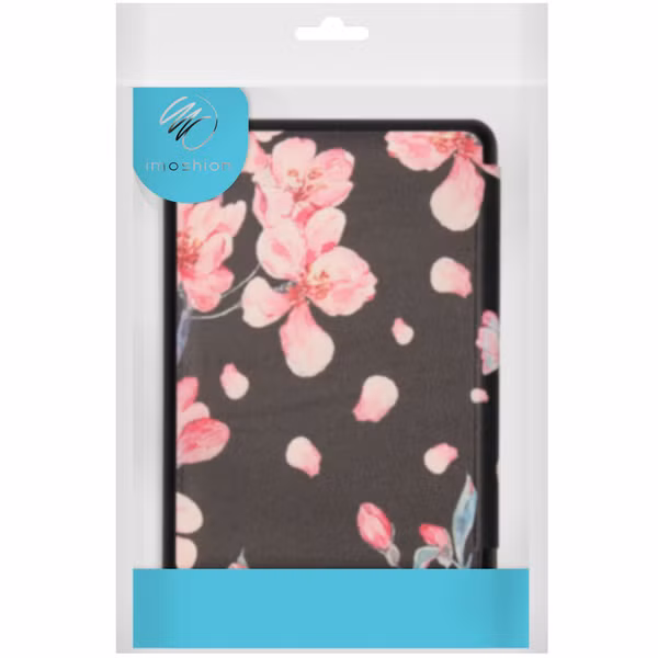 imoshion Design Slim Hard Sleepcover avec support Kobo Libra 2 / Tolino Vision 6 - Blossom Watercolor Black