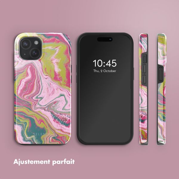 Selencia Coque arrière Vivid Tough avec MagSafe iPhone 15 - Marble Pink