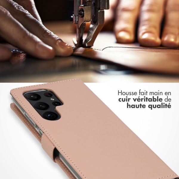 Selencia Étui portefeuille en cuir véritable Samsung Galaxy S23 Ultra - Dusty Pink