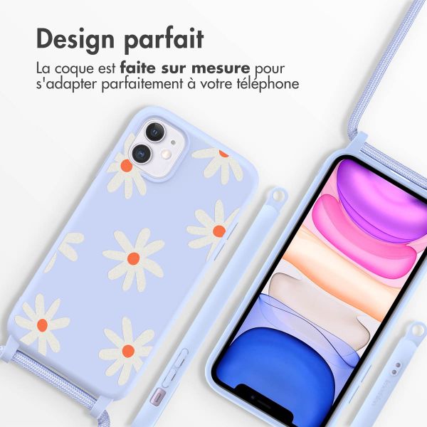 imoshion Coque design en silicone avec cordon Apple iPhone 11 - Lila Flower Distance
