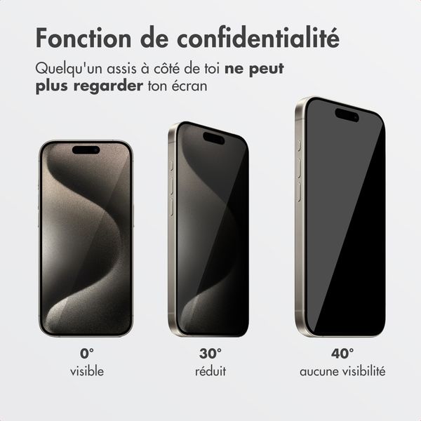 Accezz Protection d’écran en verre trempé avec filtre de confidentialité + Applicateur Apple iPhone 15 Pro