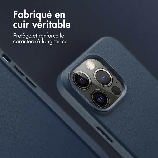 Accezz Coque arrière en cuir avec MagSafe iPhone 14 Pro - Nightfall Blue