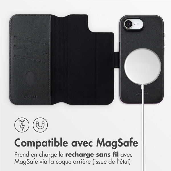 Accezz Étui de télephone portefeuille en cuir 2-en-1 avec MagSafe Apple iPhone 16e - Onyx Black