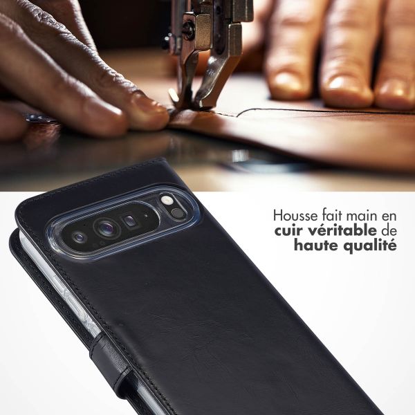 Selencia Étui portefeuille en cuir véritable Google Pixel 9 Pro XL - Noir
