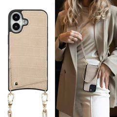 Selencia Coque Croco avec cordon et porte-cartes Nova iPhone 16 - Beige